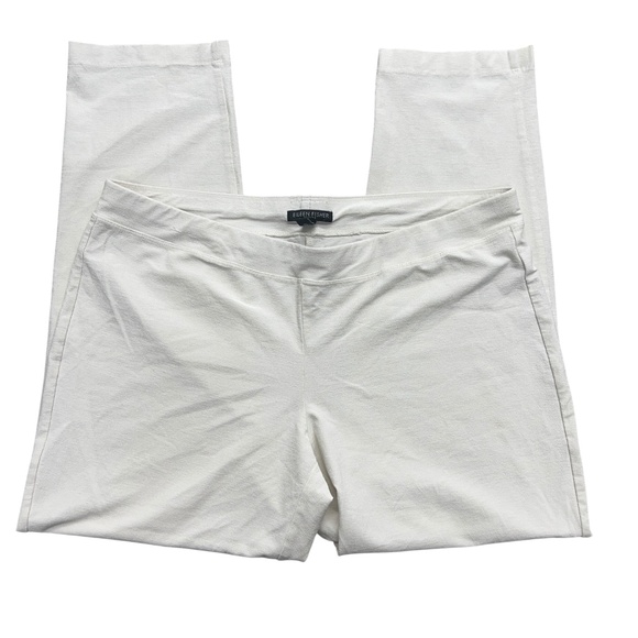 Eileen Fisher Pants Womens Petite Large Ivory Pull On Stretch Straight Made USA - Picture 4 of 8